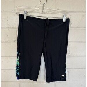 Mens TYR Spandex Jammers Compression Shorts Swimsuit 34 Black Trunks Tie Waist